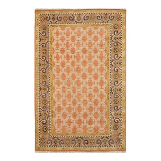 9x12 Yellow Hand-Knotted Wool Trellis Motif Geometric Modern Carpet Rug For Sale