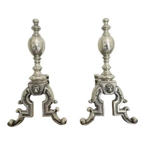Italian Die-Cast Brass Andiron Set in Antique Silver Finish