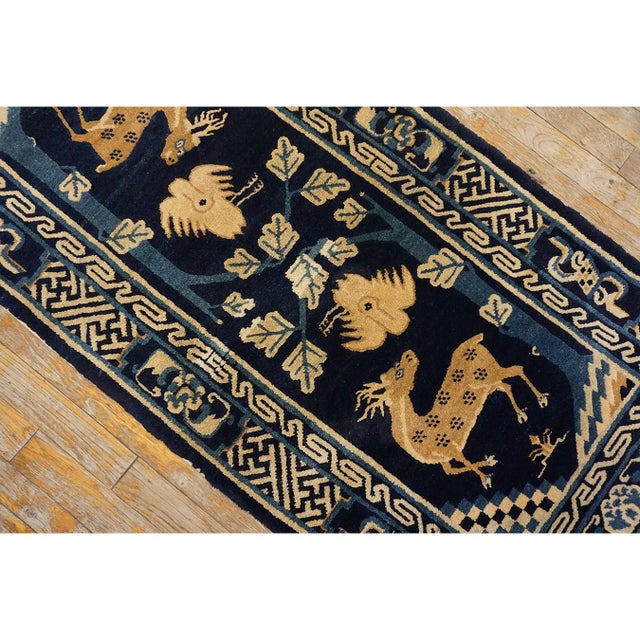 Textile 1920s Navy Blue Animals Traditional Antique Chinese Baotou Rug 2'2"x4'6" Knotted For Sale - Image 7 of 9