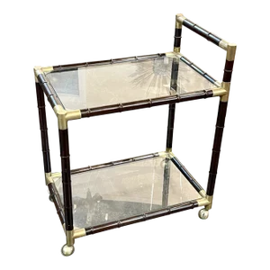 Italian Mid Century Modern Brass and Bamboo Form Bar Cart