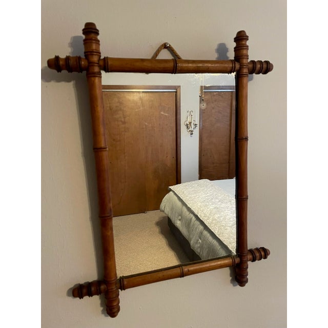 Early 1900's Antique French Faux Bamboo Turned Wood Wall Mirror For Sale - Image 14 of 16