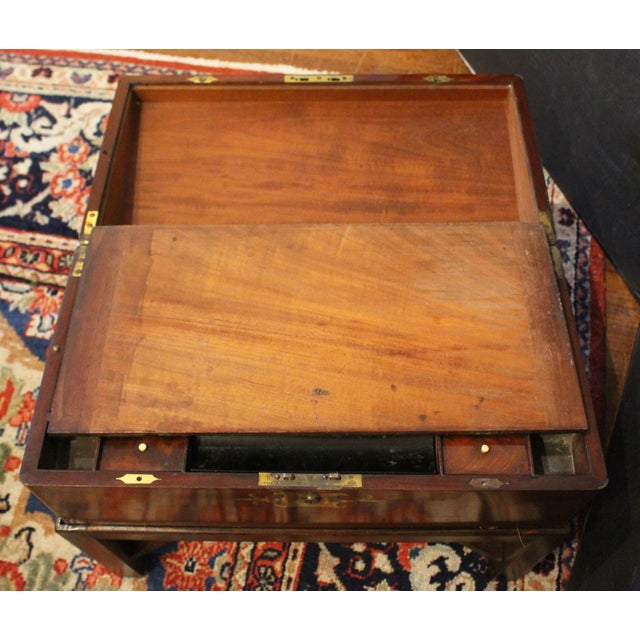 Early-Mid 19th Century English Large Campaign Lap Desk on Side Table Stand For Sale - Image 12 of 12
