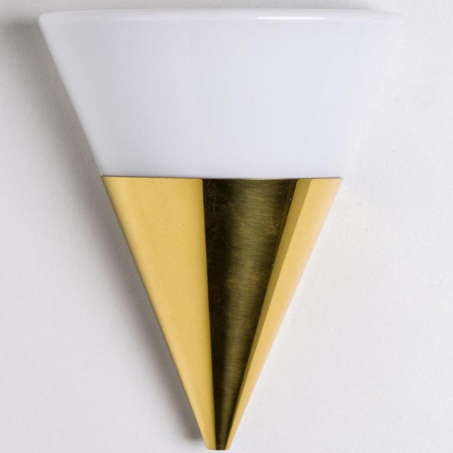 Cone Shaped White Opaque Glass Wall Light attributed to Glashütte Limburg, 1970s For Sale - Image 3 of 14