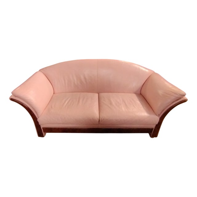 Pink Leather Sofa, 1980s For Sale