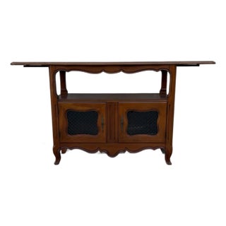 Vintage French Provincial Wood Server Cabinet With Drop-Leaf Top & Lattice Doors For Sale