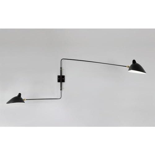 Mid-Century Modern Black Two Rotating Straight Arms Wall Lamp by Serge Mouille For Sale - Image 3 of 13