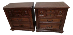 Vintage Style Dark Tone Wood Nightstand 3 Drawer Set of 2