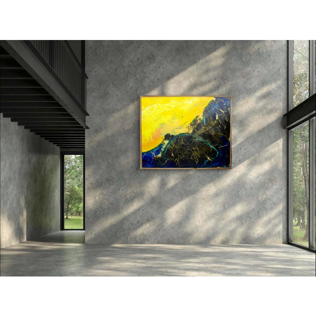 Yellow Large Abstract Acrylic Painting Solar Flares - Handmade Frame For Sale - Image 8 of 12