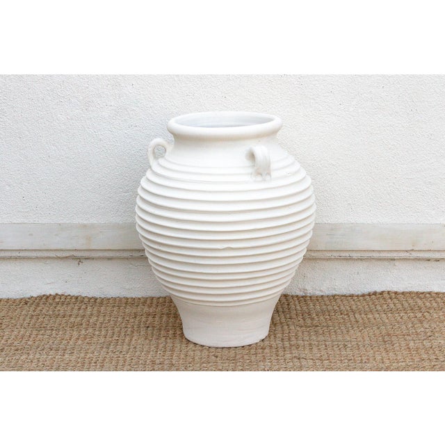 Ceramic Stately Tall White Ribbed Greek Urn For Sale - Image 7 of 8