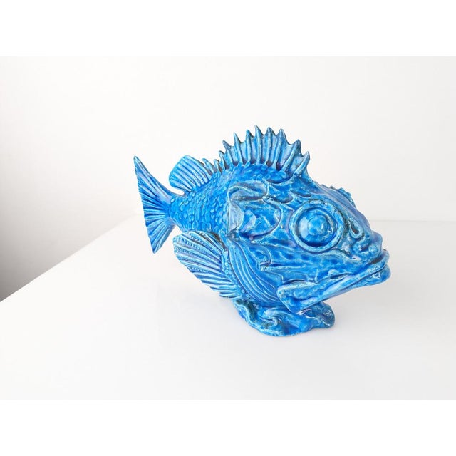Blue Italian Art Deco Blue Glazed Scorfano Fish Sculpture by Guido Cacciapuoti, 1930s For Sale - Image 8 of 18