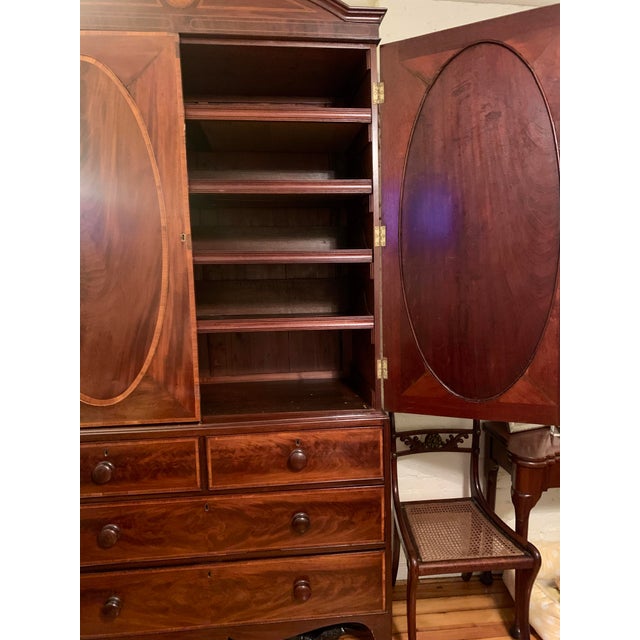 Wood 18th C English Hepplewhite Mahogany and Satinwood Inlaid Linen Press, Circa 1780 For Sale - Image 7 of 11