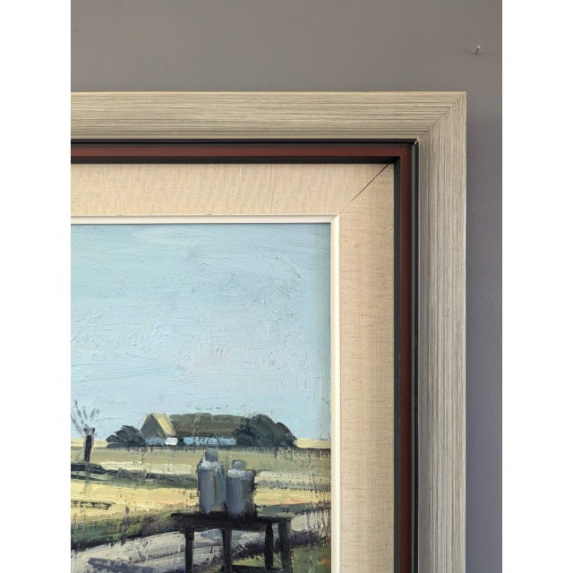 Paint Mid-Century Modern 'Quiet Days on the Farm' Vintage Original Swedish Landscape Oil Painting, Framed For Sale - Image 7 of 11
