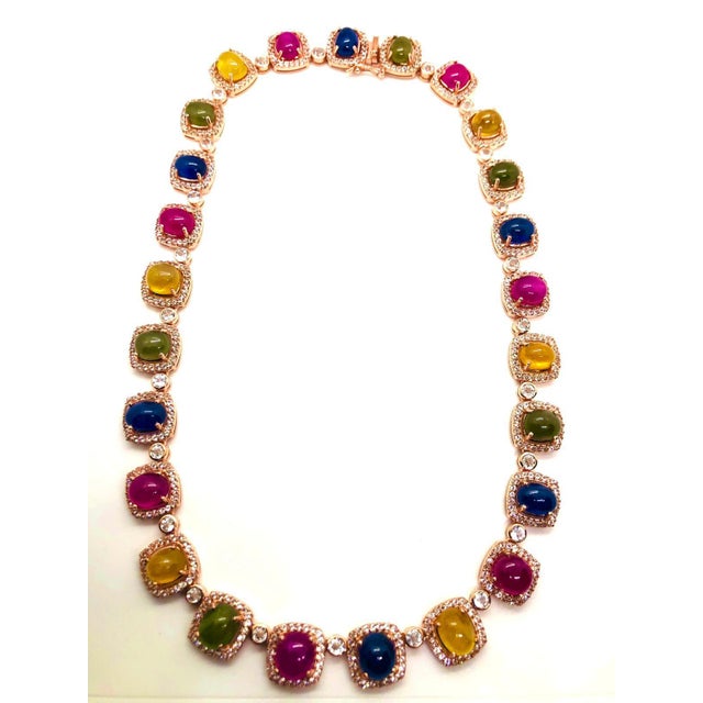 Bochic “Capri” Vintage Ruby & Sapphire Necklace Set In 18K Gold & Silver For Sale - Image 4 of 11