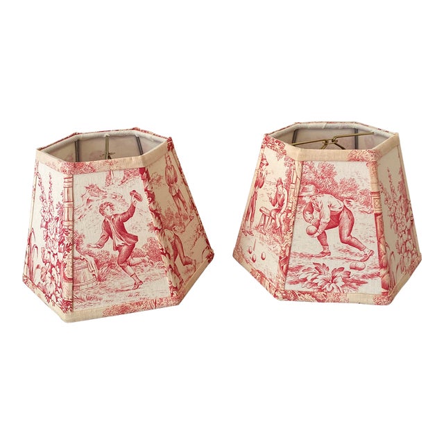 Late 20th Century French Toile Sconces Lamp Shades ~ a Pair For Sale