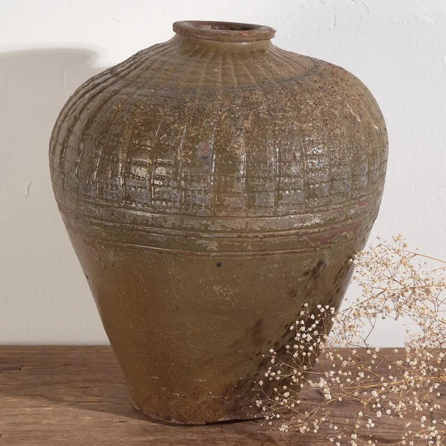 Antique Wabi-Sabi Style Ceramic Vase, 1900s For Sale - Image 9 of 10