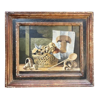 James DeVries French Tromp l'Oeil Still Life Oil Painting on Canvas of Mushrooms - Palm Beach Galleries 1962 For Sale