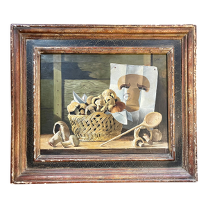 James DeVries French Tromp l'Oeil Still Life Oil Painting on Canvas of Mushrooms - Palm Beach Galleries 1962