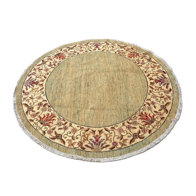 Islamic Ariana 5' Square Traditional Afghan Hand-Knotted Rug in Organic Bluish-Green For Sale - Image 3 of 7