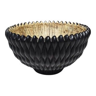 Large Round Decorative African Textured Knobby Bowl With Brown Interior For Sale
