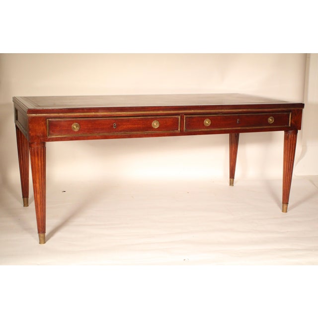 Louis XVI Style Brass Mounted Mahogany Desk With Tooled Leather Top For Sale In Los Angeles - Image 6 of 13