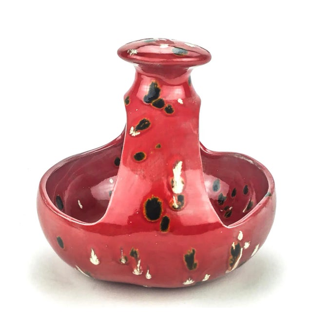 Abstract Artisan Ceramic Salt Cellar Drip Glazed For Sale - Image 3 of 8