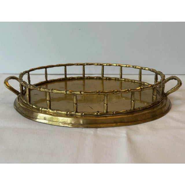 Mid 20th Century Brass Bamboo Motif Gallery Tray For Sale - Image 5 of 6