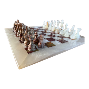 Vintage Mexican Banded Onyx & White Calcite Hand-Carved Chess Set, 1960s–70s