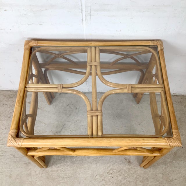 Late 20th Century Vintage Bent Rattan & Glass Side Table With Arch Apron Detail, Circa 1970s–1980s For Sale - Image 5 of 12