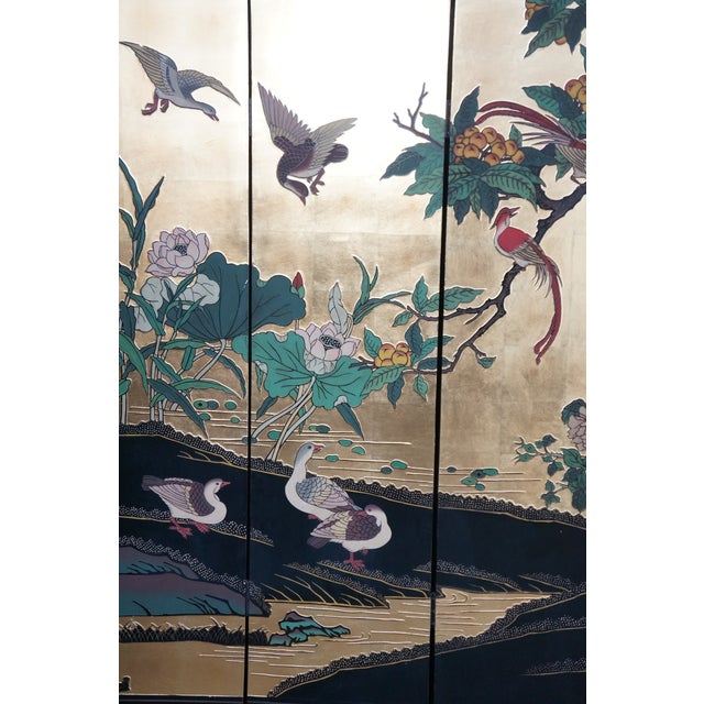 Black Chinese Export 8 Panel Coromandel Gold Leaf Lacquer Folding Screen Room Divider For Sale - Image 8 of 18