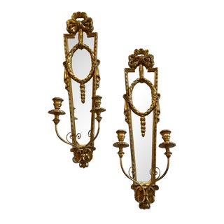 Pair Florentine Mirrored Candle Sconces For Sale