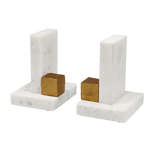 Metal Matthew Izzo Home Blocks Marble and Brass Bookends For Sale - Image 7 of 7