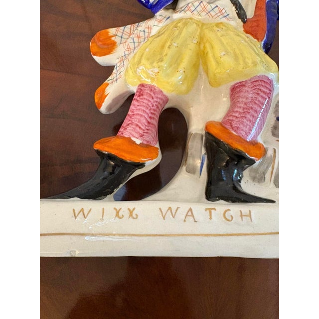 Large antique Victorian quality Staffordshire flat back figure of Will Watch Smuggler in wonderful blue, yellow, orange,...