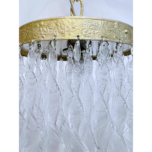 1950s Vintage Murano Glass Leaf Chandelier With Brass Rim For Sale - Image 5 of 8