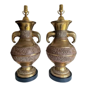 Pair of James Mont Asian Inspired Elephant Handles Brass Table Lamps