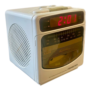 1980s Post-Modern Soundesign White Cube Clock Radio & Cassette Player