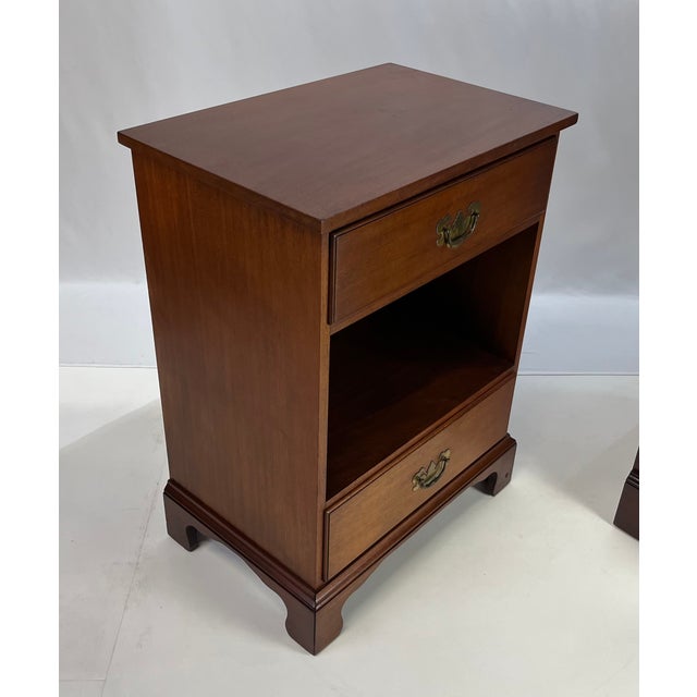 Vintage Chippendale-style nightstands crafted from rich, high-grade mahogany, these chests feature single board tops and...