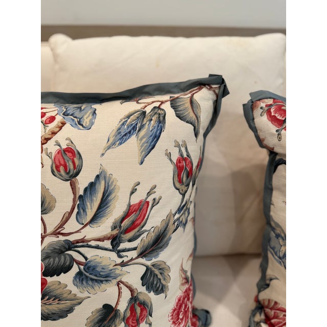 2010s Pair Floral Linen Pillows For Sale - Image 5 of 5