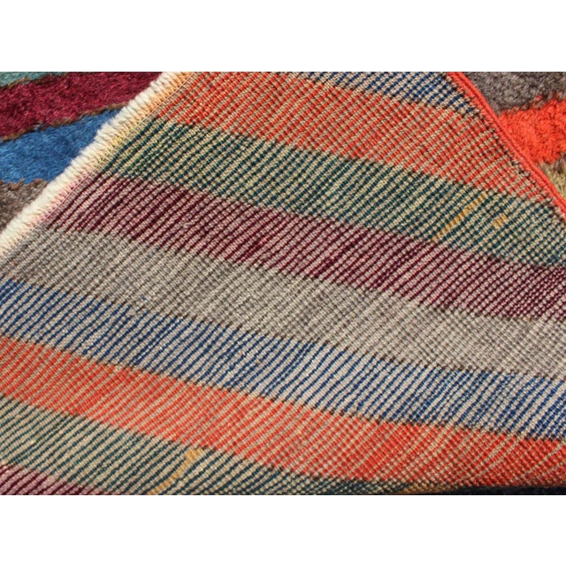 Colorful Vintage Turkish Tulu Rug With Horizontal Stripes and Fine Wool For Sale In Atlanta - Image 6 of 7
