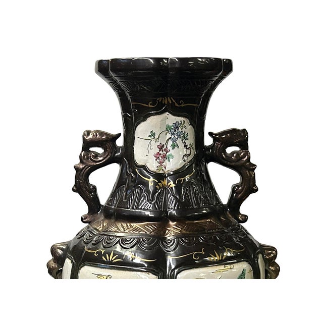 Black Chinese Vintage 8 Immortals Theme HandPainted Porcelain Flower Vase For Sale - Image 8 of 15