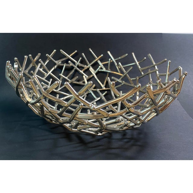Michael Aram Scattered Collection Thatch Nest Twig Silver-Tone Metal Bowl For Sale In Boise - Image 6 of 9