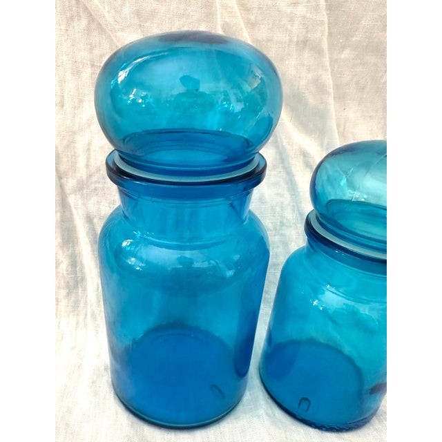 Art Deco Vintage Pair of Belgium Blue Apothecary Bottles For Sale - Image 3 of 8