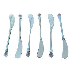 Set of 6 Neiman Marcus Silver and Glass Butter Knives/Spreaders