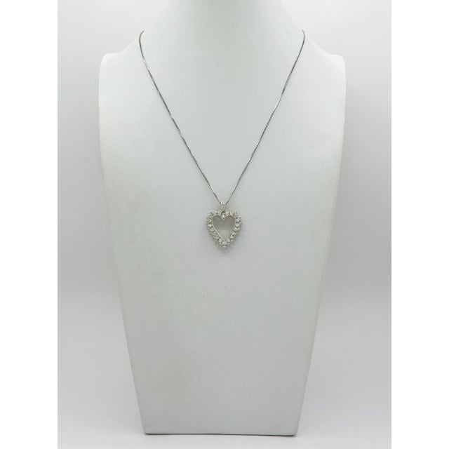 Early 21st Century White Round Diamond Open Heart Necklace in 14k White Gold For Sale - Image 5 of 7