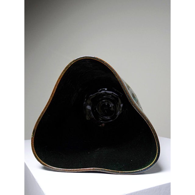 Vintage Handcrafted Blue-Green Pottery Vase from Eseka Pottery, 1990s For Sale - Image 11 of 14