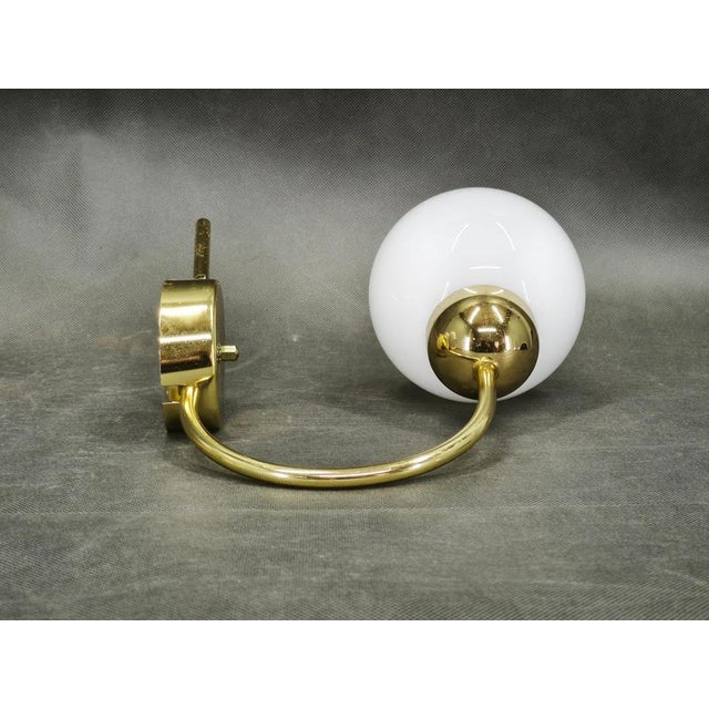 Gold Vintage Brass and Opaline Glass Wall Lights by Kamenický Šenov, 1970s, Set of 3 For Sale - Image 8 of 16