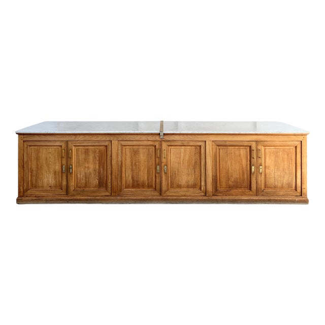Double-Sided Pharmacy Counter in Marble and Chestnut Wood, 1900 For Sale