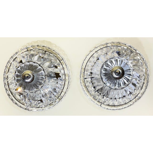 Chrome Matching Pair of Vintage-Style Crystal Flush Mount Ceiling Lights / Chandelier For Sale - Image 8 of 14