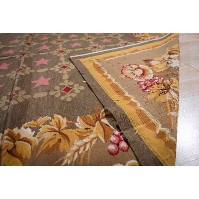 9x12 Vintage Aubusson Flat Weave Wool Rug, Olive Green Star Lattice For Sale - Image 10 of 15