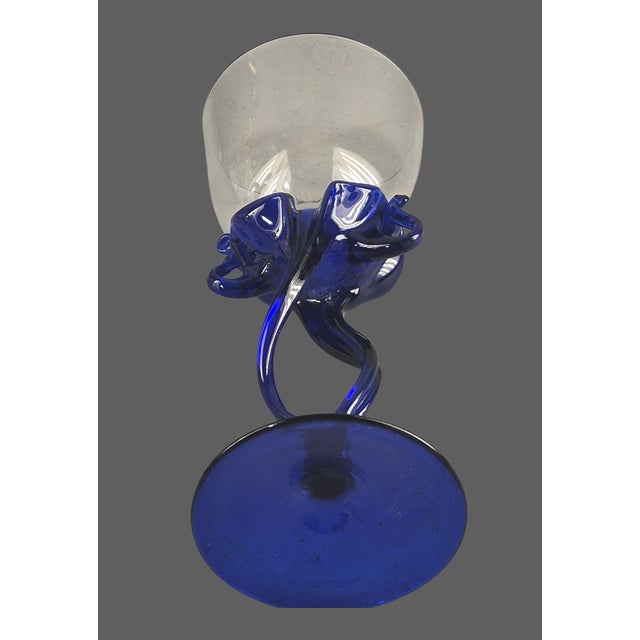 Late 20th Century Art Glass Jelly Fish Attributed Jozefina Krosno Blue Stem Wine Glass For Sale - Image 4 of 6