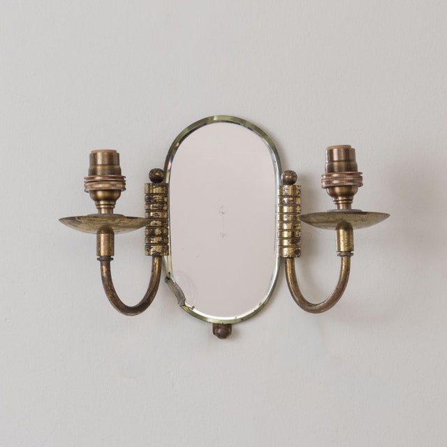 1940s Pair of French Brass and Mirror Sconces For Sale - Image 12 of 15